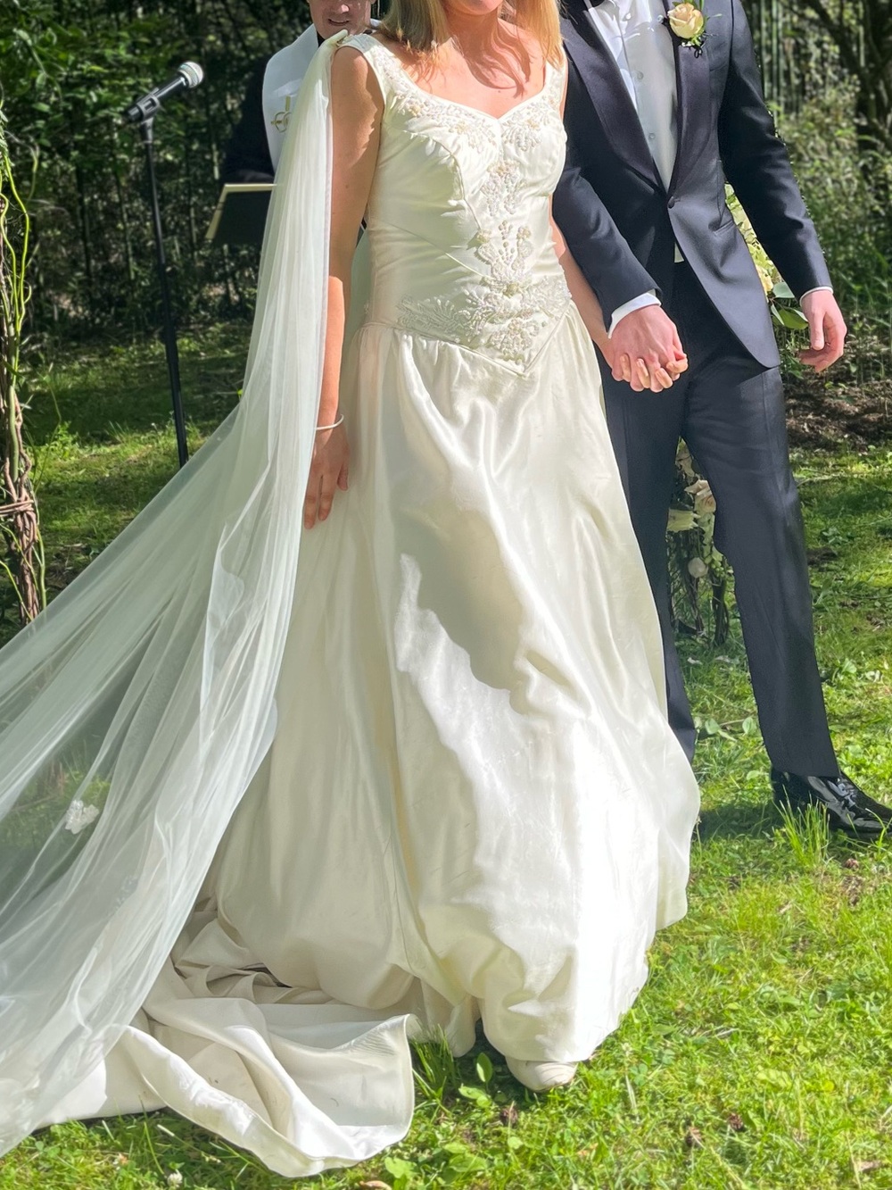 100% silk vintage Ivory Bridal Gown with straps with beaded bodice